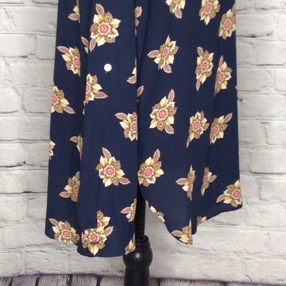 LOFT Navy Faraway Floral Split Neck Tunic Long Sleeve Roll Tab Pullover Small - Picture 14 of 16